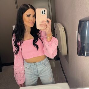 Pink Embellished Crop Top